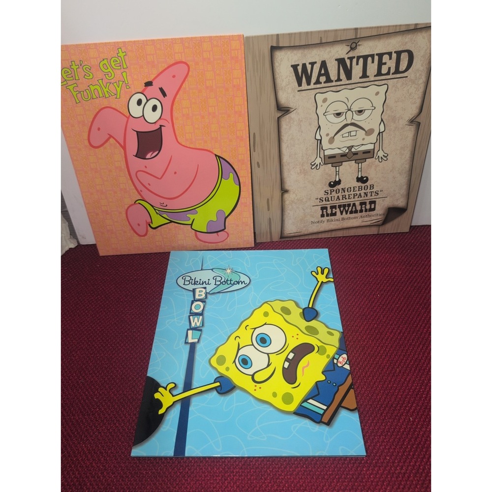 2003 Spongebob Squarepants Nickelodeon School Folder Lot Of 3 New